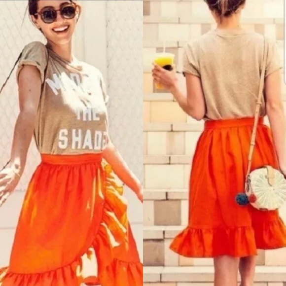 J. Crew Dresses & Skirts - J Crew Womens 100% Linen Ruffle Mini Skirt 2 Orange‎ Preppy Feminine A Line